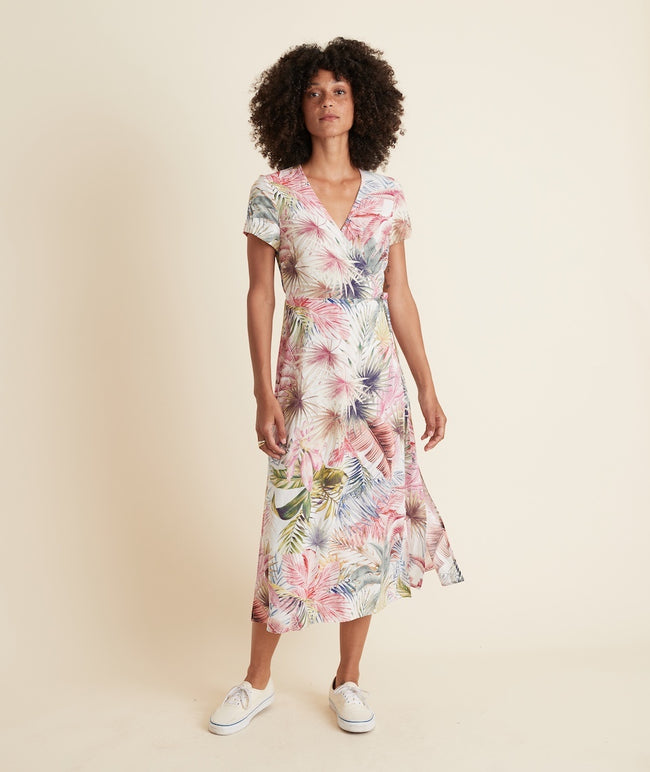 Emlyn Midi Wrap Dress in Tropical Leaves Print – Marine Layer